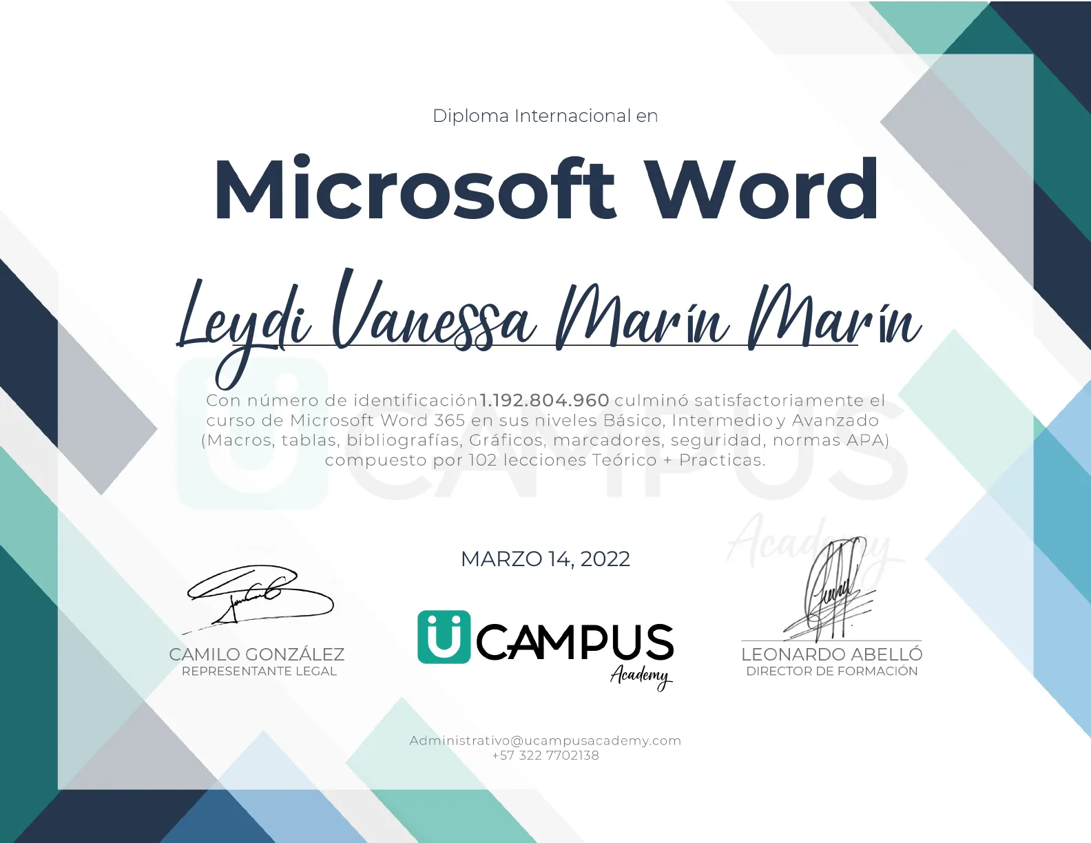 Modelo de constancia internacional de Word